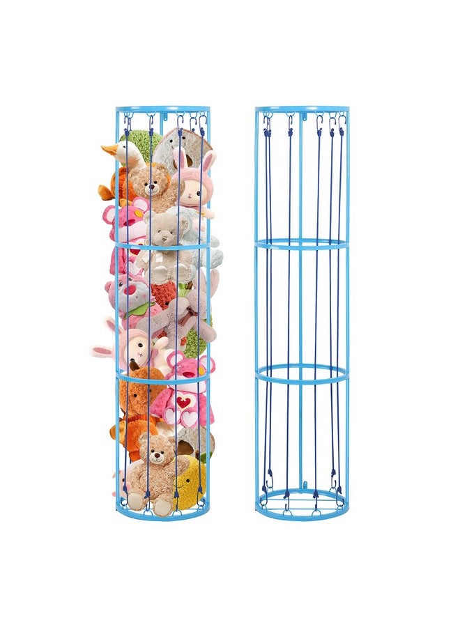 Rainmae 3 Layer Blue Metal Stuffed Animal Storage Holder Standing,Easy Installation, Space Saving,13" x 57" Soft Toy Storage Organizer Shelves Basket, Suitable for Bedroom Nursery Play Room Decor  - Image 1
