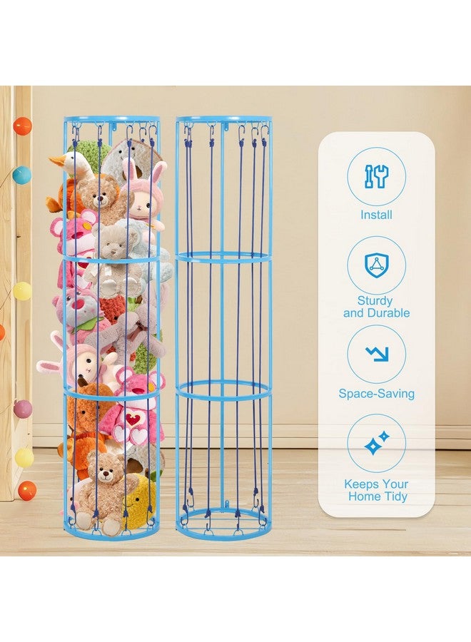 Rainmae 3 Layer Blue Metal Stuffed Animal Storage Holder Standing,Easy Installation, Space Saving,13" x 57" Soft Toy Storage Organizer Shelves Basket, Suitable for Bedroom Nursery Play Room Decor  - Image 5