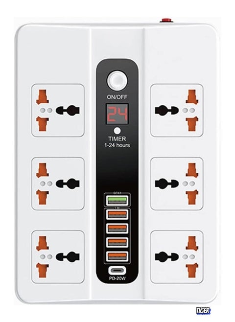 Power Strip Surge Protector with USB, 6 AC Outlets & 5 USB Ports (1 PD), Flat Plug Extension Cord, 6ft Power Cord, Compact Desktop Socket with LED Indicator – Safe Charging for Home, Office, and Travel
