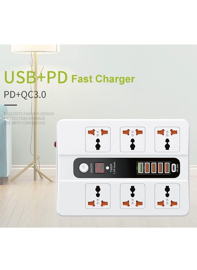 Power Strip Surge Protector with USB, 6 AC Outlets & 5 USB Ports (1 PD), Flat Plug Extension Cord, 6ft Power Cord, Compact Desktop Socket with LED Indicator – Safe Charging for Home, Office, and Travel