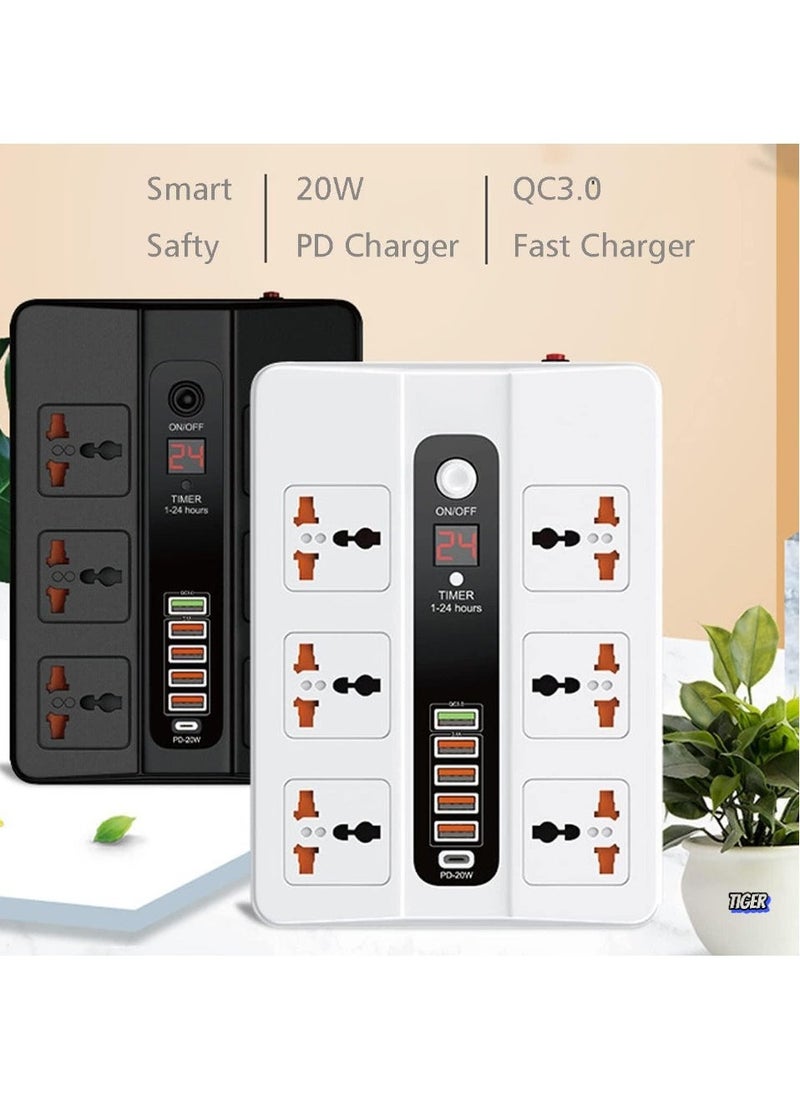 Power Strip Surge Protector with USB, 6 AC Outlets & 5 USB Ports (1 PD), Flat Plug Extension Cord, 6ft Power Cord, Compact Desktop Socket with LED Indicator – Safe Charging for Home, Office, and Travel
