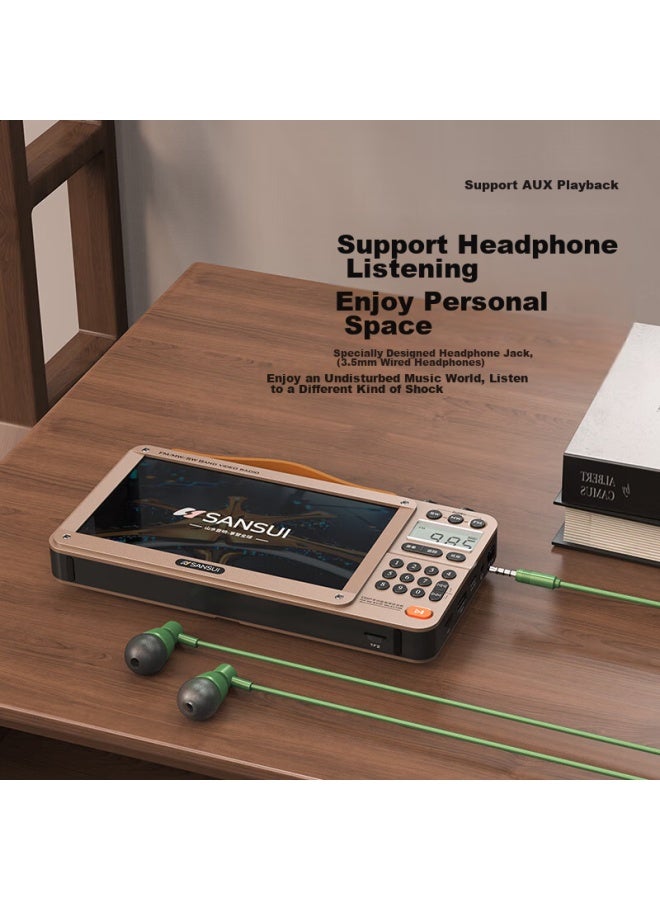 Sansui راديو M35 لكبار السن، قابل لإعادة الشحن، قابل لإدخال بطاقة، فيديو، مكبر صوت صغير، محمول، مشغل صوت شخصي، ضبط FM، راديو بث، مكبر صوت بلوتوث، مشغل موسيقى، أصفر - Image 4