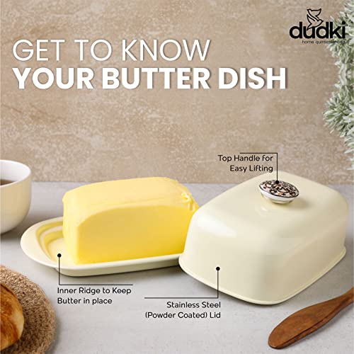 Dudki Stainless Steel Butter Dish Storage Box Organizer with Ceramic Knob Design , (500 Gram) (Ivory Colour) - Image 3