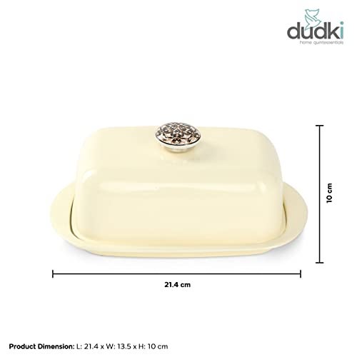 Dudki Stainless Steel Butter Dish Storage Box Organizer with Ceramic Knob Design , (500 Gram) (Ivory Colour) - Image 2