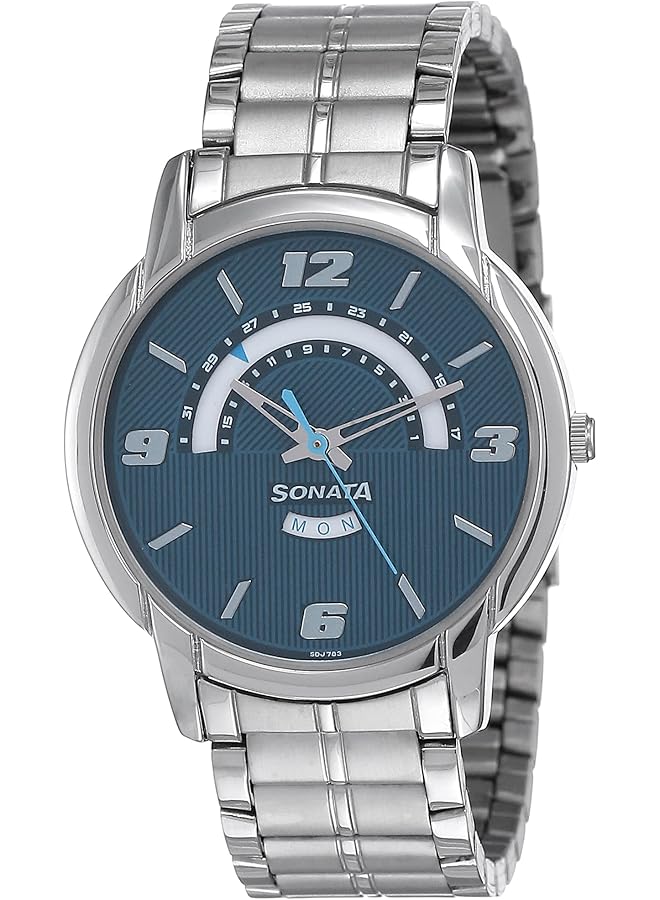 Sonata Rpm Water Resistant Blue Dial Analog Watch With Calendar For Men 77031Sm07 - Image 1