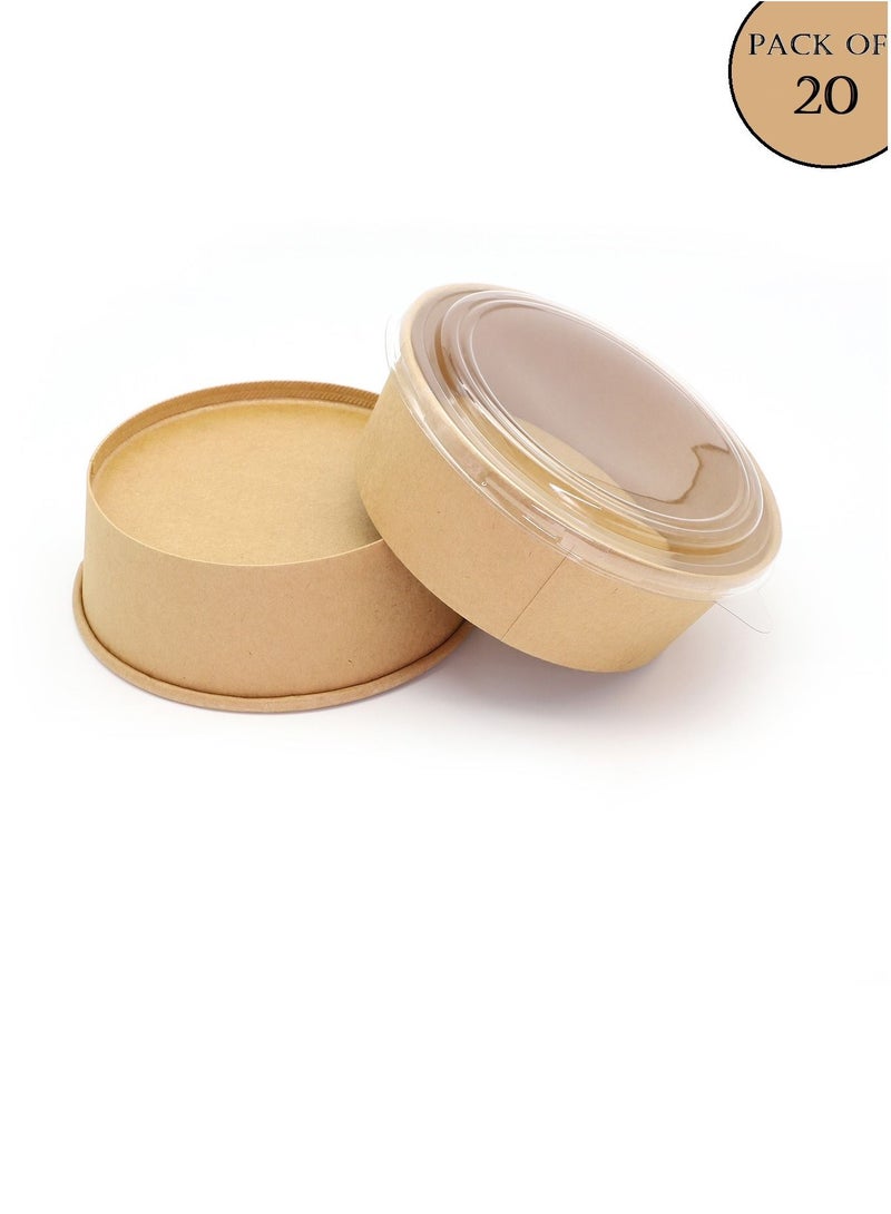 ProdelPak Round Paper Bowl Brown With PP Lid Pack of 20 - Image 1