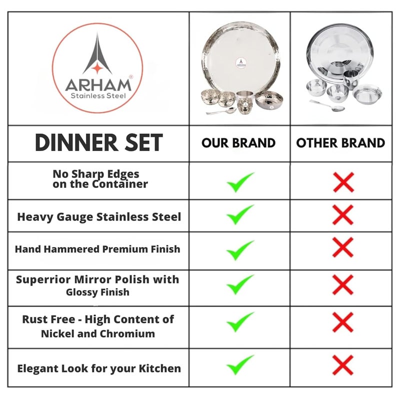 Arham Stainless Steel Arham Stainless Steel Dinner Set 36 Pcs Big 6 Set Dinner Set for Gift Hammered Dinnerware Durable and Heavyweight Food Grade Non Rusting Dishwasher Safe Strong Long Lasting - Image 4