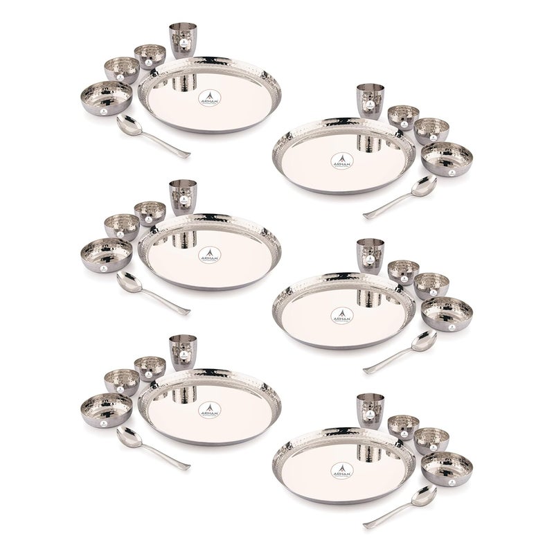 Arham Stainless Steel Arham Stainless Steel Dinner Set 36 Pcs Big 6 Set Dinner Set for Gift Hammered Dinnerware Durable and Heavyweight Food Grade Non Rusting Dishwasher Safe Strong Long Lasting - Image 1