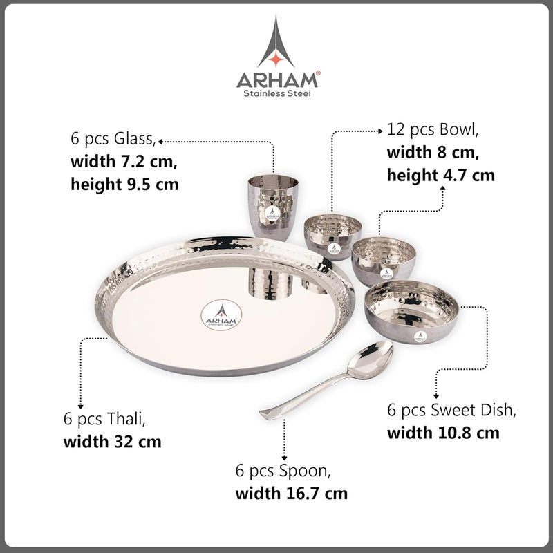 Arham Stainless Steel Arham Stainless Steel Dinner Set 36 Pcs Big 6 Set Dinner Set for Gift Hammered Dinnerware Durable and Heavyweight Food Grade Non Rusting Dishwasher Safe Strong Long Lasting - Image 3