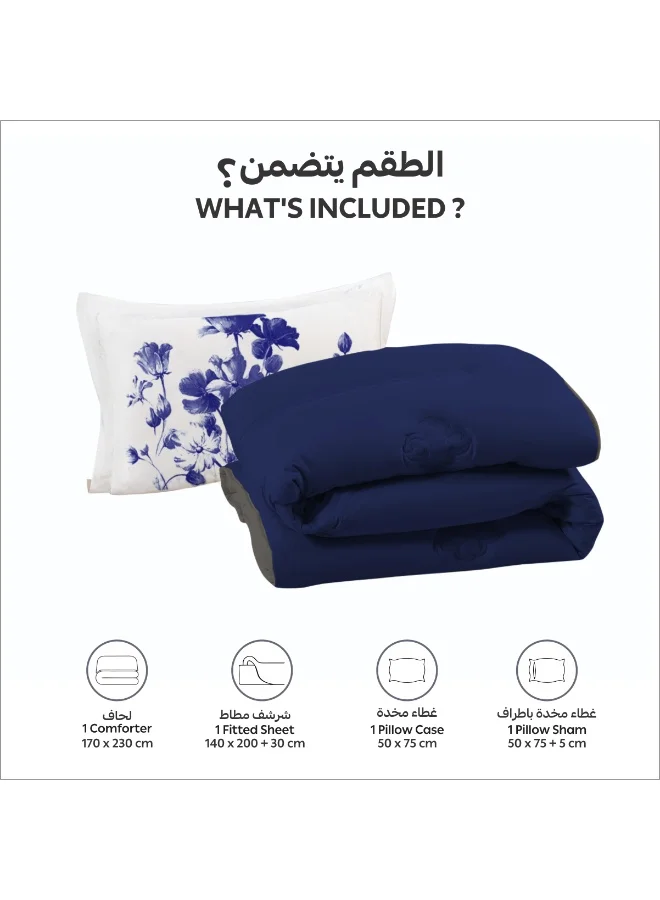 Donetella Bedding Comforter Set, Single Size Fits 140x200 cm - 4-Pcs Solid Quilted Bed Set, Microfiber Fabric - 1 Comforter, 1 Fitted Sheet And 2 Pillow Shams