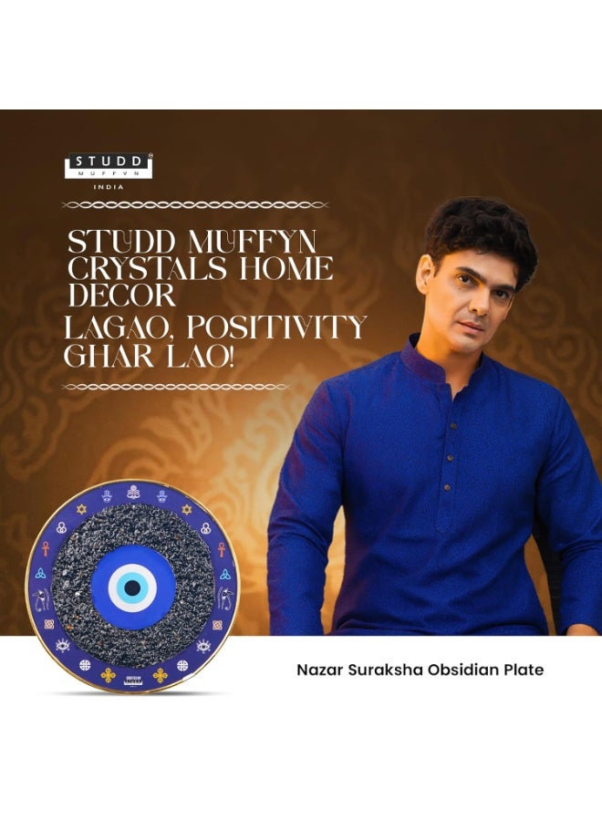 Studd Muffyn Nazar Suraksha Obsidian Evil Eye Wall Plate for Home Entrance | Black Obsidian Nazar Protection Wall Décor | Spiritual Vastu Home Decoration Item for Living Room, Office, Shop - Image 2