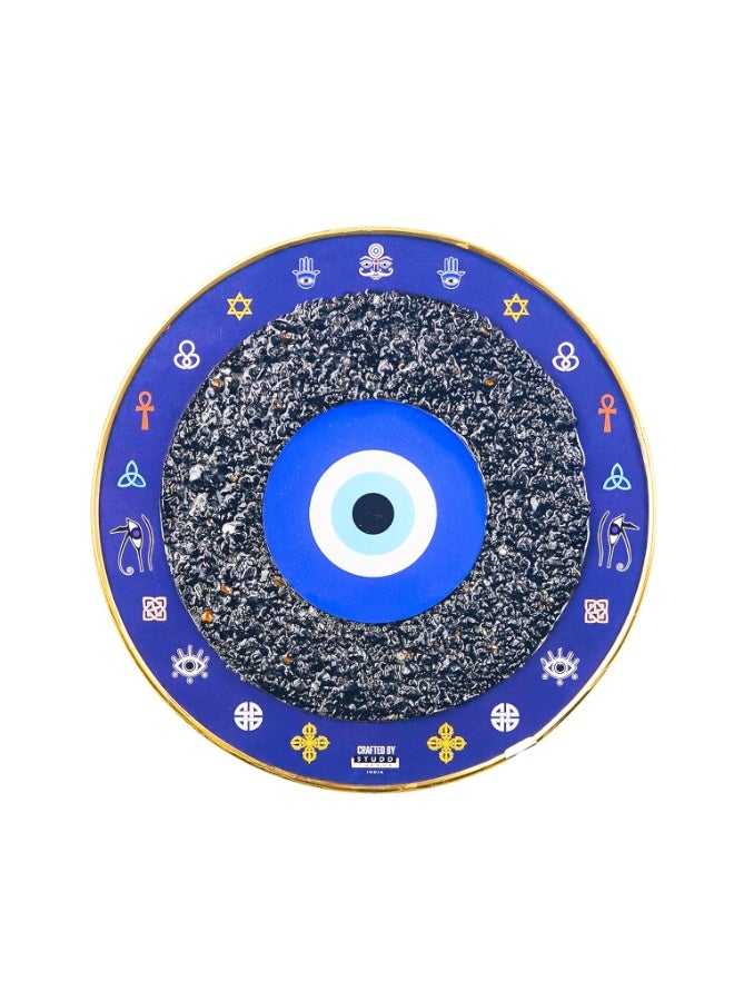Studd Muffyn Nazar Suraksha Obsidian Evil Eye Wall Plate for Home Entrance | Black Obsidian Nazar Protection Wall Décor | Spiritual Vastu Home Decoration Item for Living Room, Office, Shop - Image 1