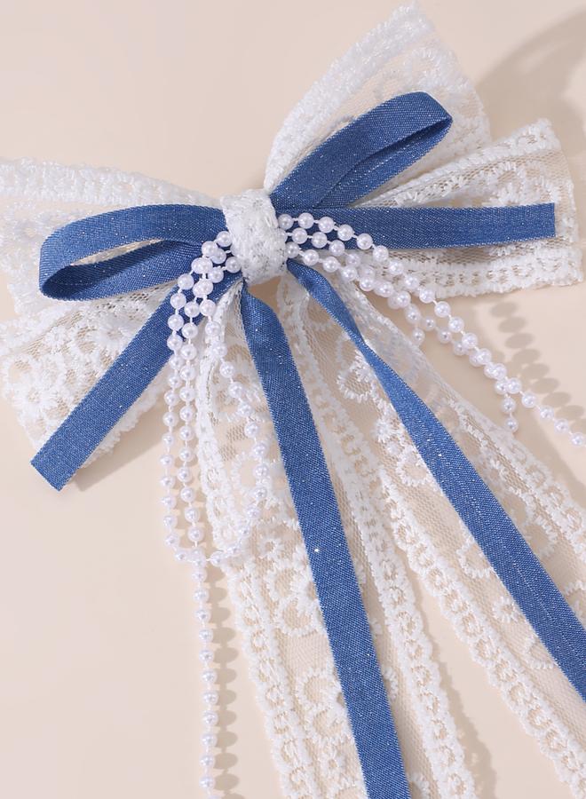 Take Two Blue Lace Bow Hair Clip - Image 5