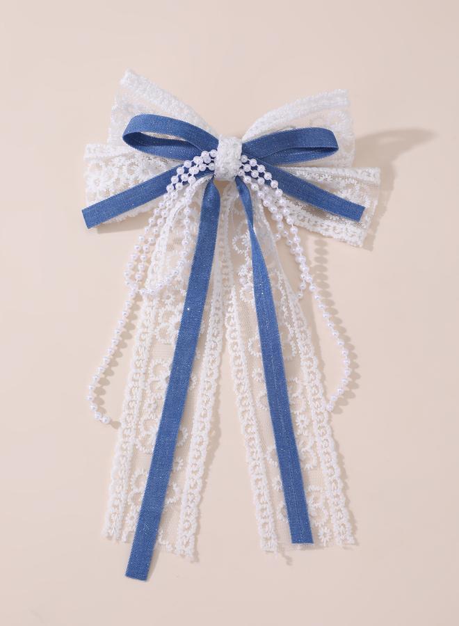 Take Two Blue Lace Bow Hair Clip - Image 3