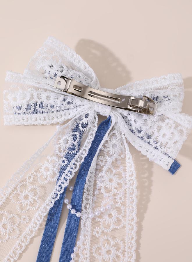 Take Two Blue Lace Bow Hair Clip - Image 4