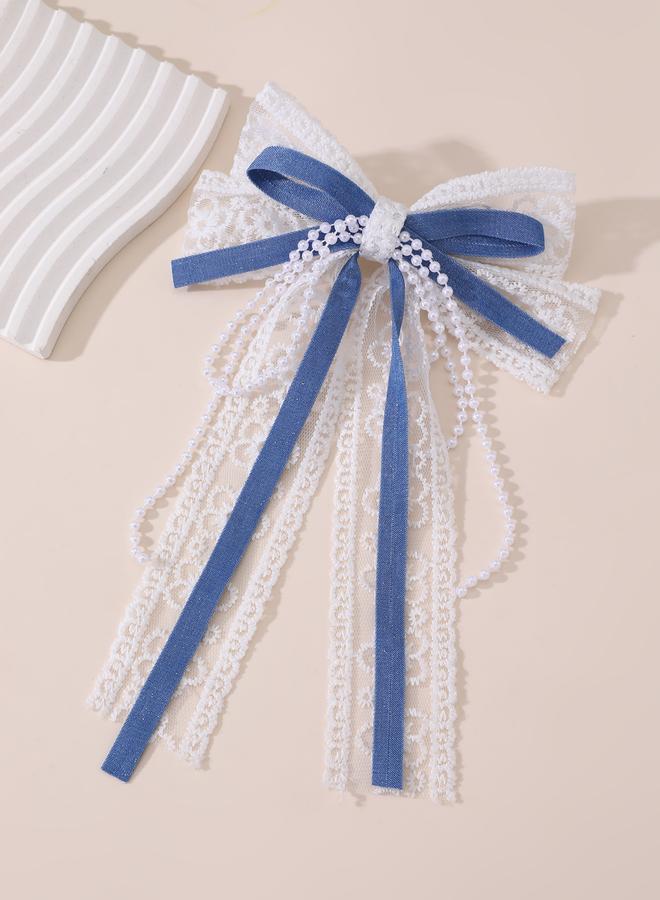 Take Two Blue Lace Bow Hair Clip - Image 2