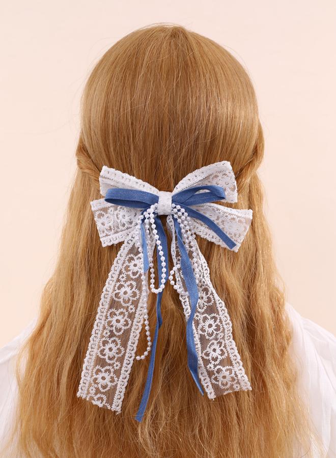 Take Two Blue Lace Bow Hair Clip - Image 1