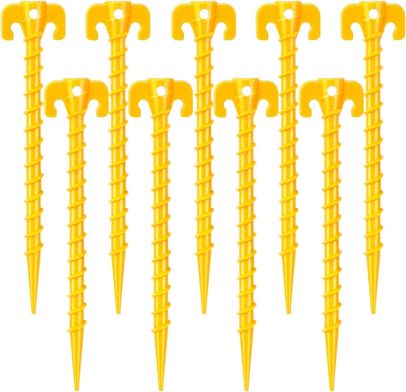 Hikemax 15 Pack Plastic Spiral Tent Stakes - 10 Inch Heavy Duty Screw-in Sand Anchors Pegs - Windproof Plastic Ground Anchor Stakes for Secure Tents, Inflatables, Canopies, Tarps, Garden Structures - Image 1