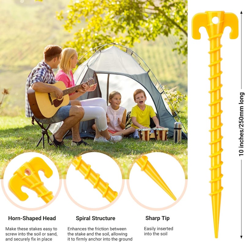 Hikemax 15 Pack Plastic Spiral Tent Stakes - 10 Inch Heavy Duty Screw-in Sand Anchors Pegs - Windproof Plastic Ground Anchor Stakes for Secure Tents, Inflatables, Canopies, Tarps, Garden Structures - Image 2