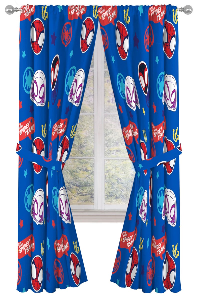 Jay Franco Window Curtains for Kids Bedroom 4-Piece Drape Set with 2 Tiebacks, Blue - Spidey & His Amazing Friends, 42" W x 84" L (Pack of 2) - Image 1
