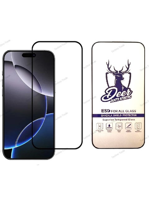 IPhone 16 Pro Max 9H Deer ESD Anti Static Tempered Glass Screen Protector With Back Frame