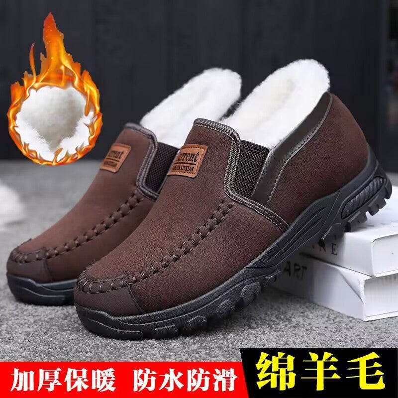 2024 Mens Cotton Shoes Plush Warm Beijing Style Coffee 
