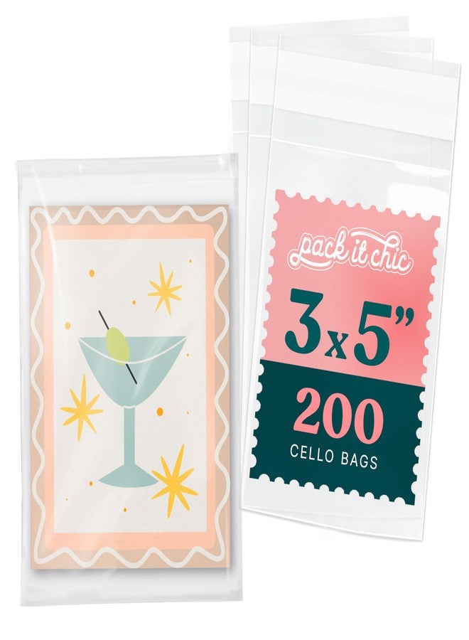 Pack It Chic - 3.25” X 5.125” Self Sealing Cellophane Bags (200 Pack) - Clear Small Plastic Bags With Resealable Adhesive for 3X5 Photos, Prints, Card Sleeves, and Small Gift Packaging - Image 1