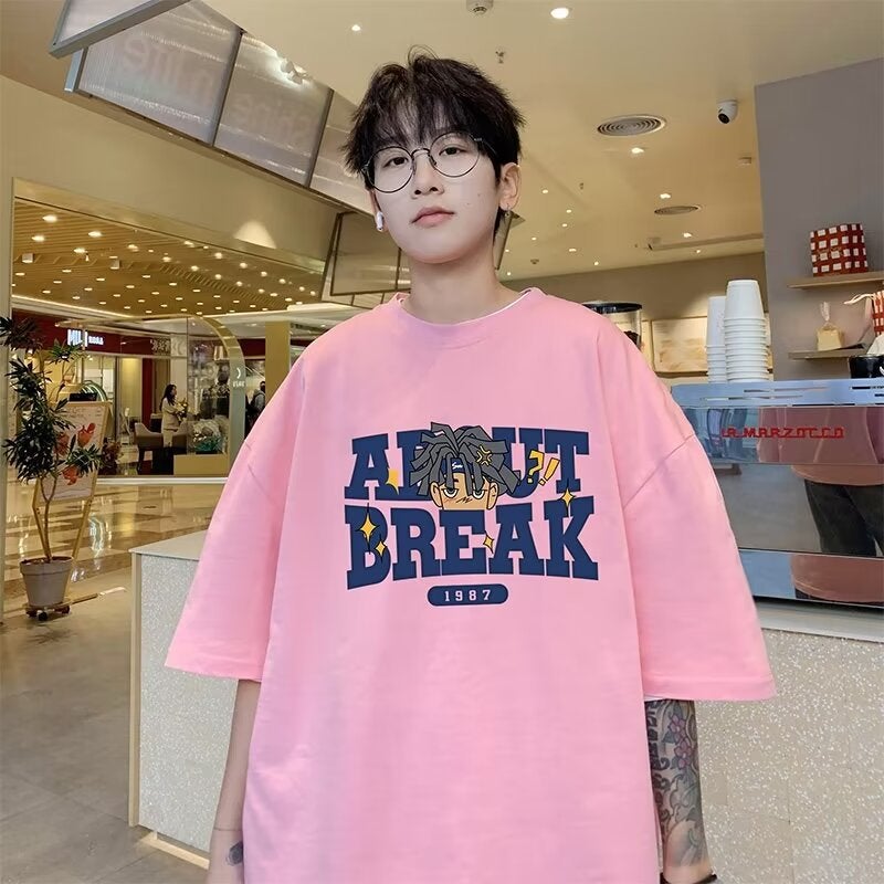 Summer Boys Loose Oversize Short Sleeve Men'S Fashion Brand Trendy All-Match Cotton Youth American T-Shirt Student - Image 2