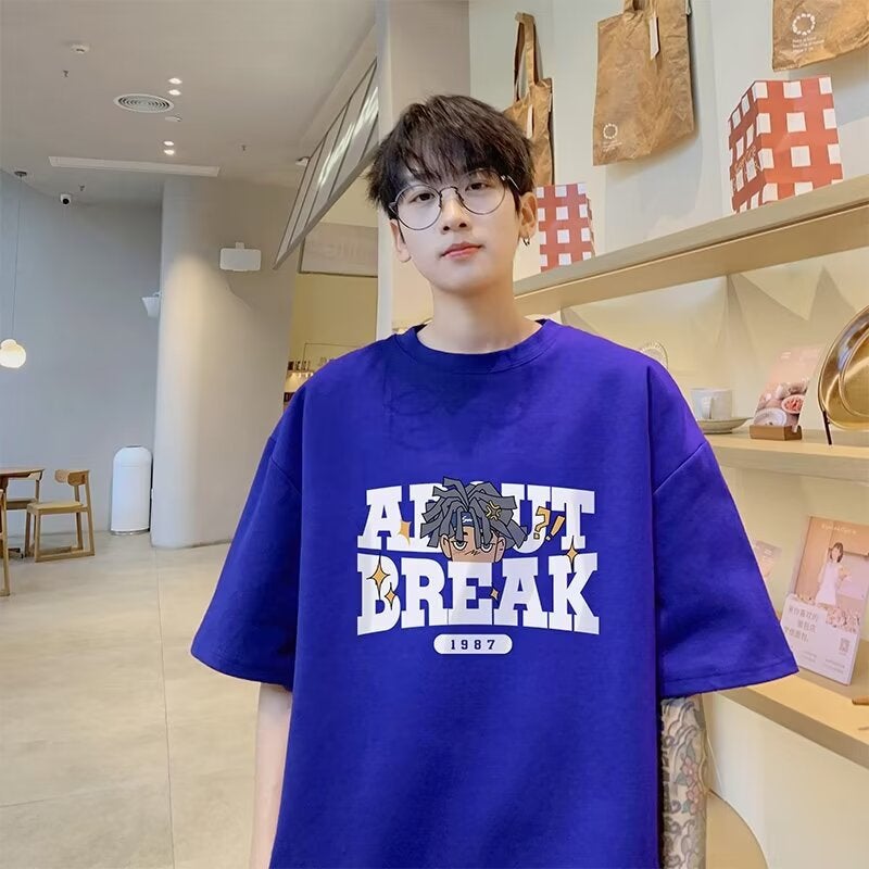 Summer Boys Loose Oversize Short Sleeve Men'S Fashion Brand Trendy All-Match Cotton Youth American T-Shirt Student - Image 4