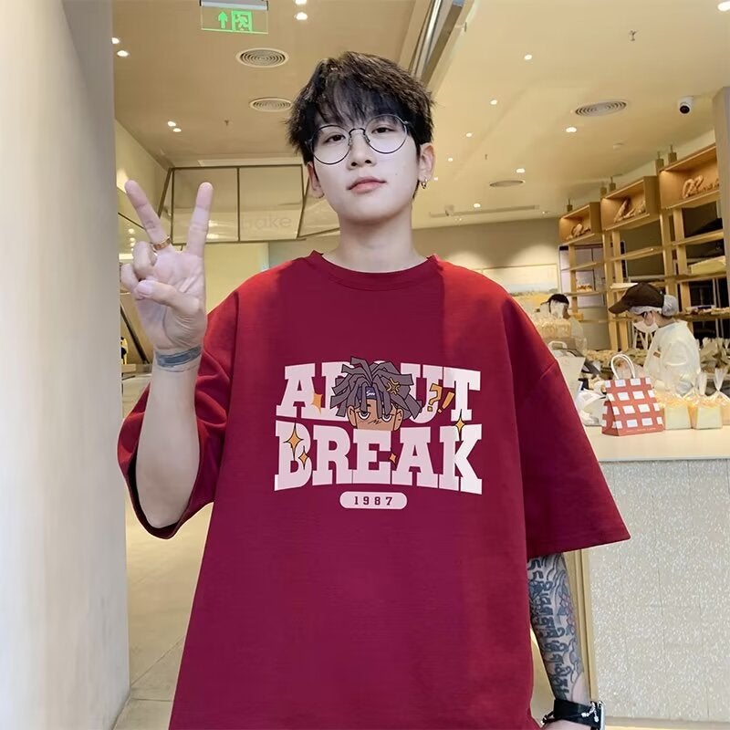 Summer Boys Loose Oversize Short Sleeve Men'S Fashion Brand Trendy All-Match Cotton Youth American T-Shirt Student - Image 5