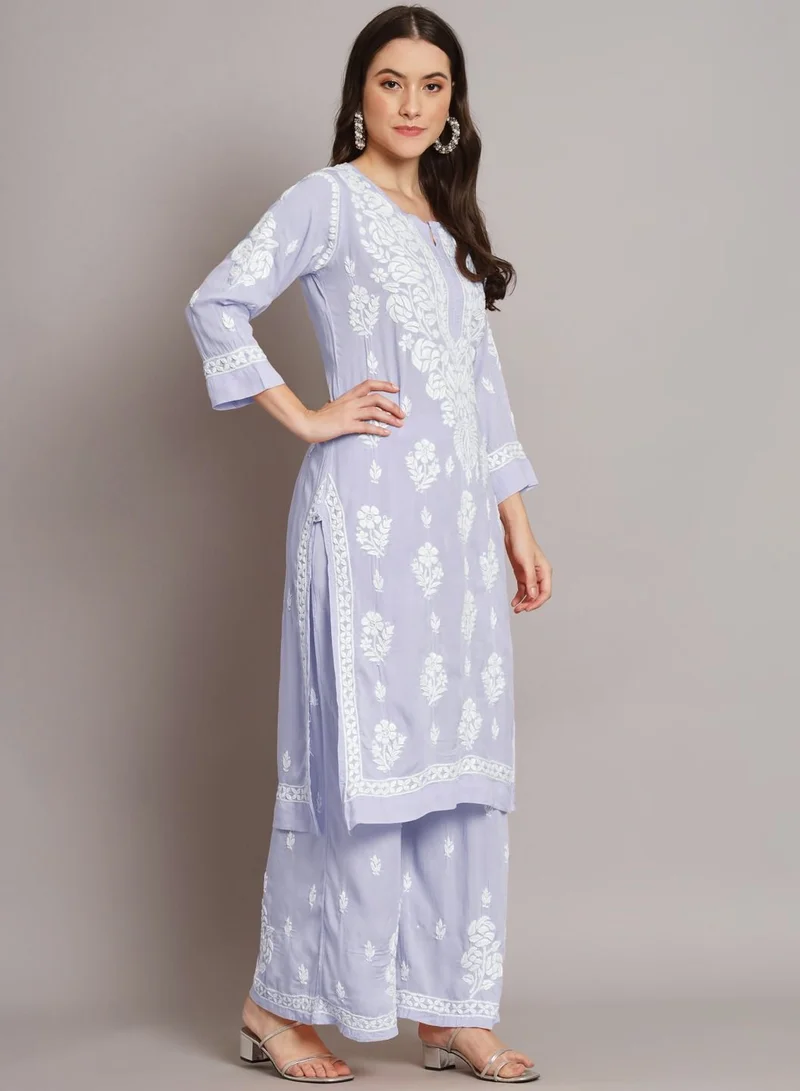 Alaya Hand Embroidered Chikan Modal Straight Kurta Palazzos AL3668