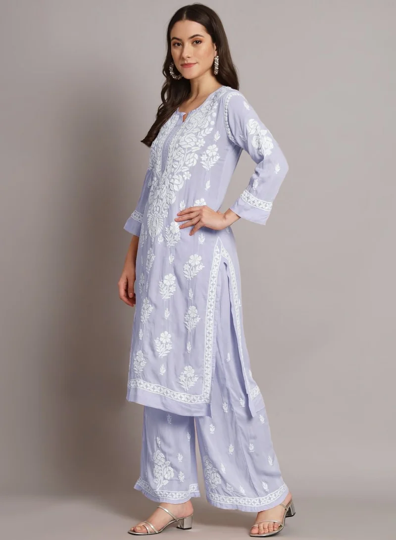 Alaya Hand Embroidered Chikan Modal Straight Kurta Palazzos AL3668