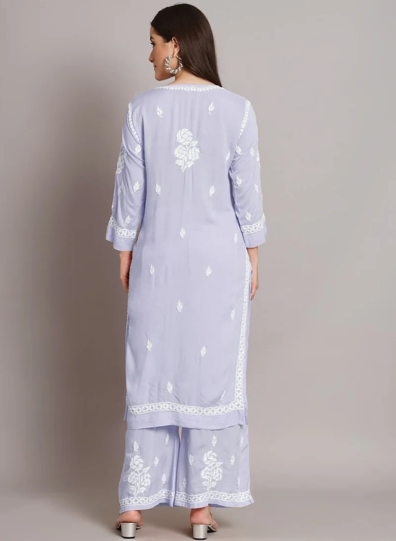 Alaya Hand Embroidered Chikan Modal Straight Kurta Palazzos AL3668