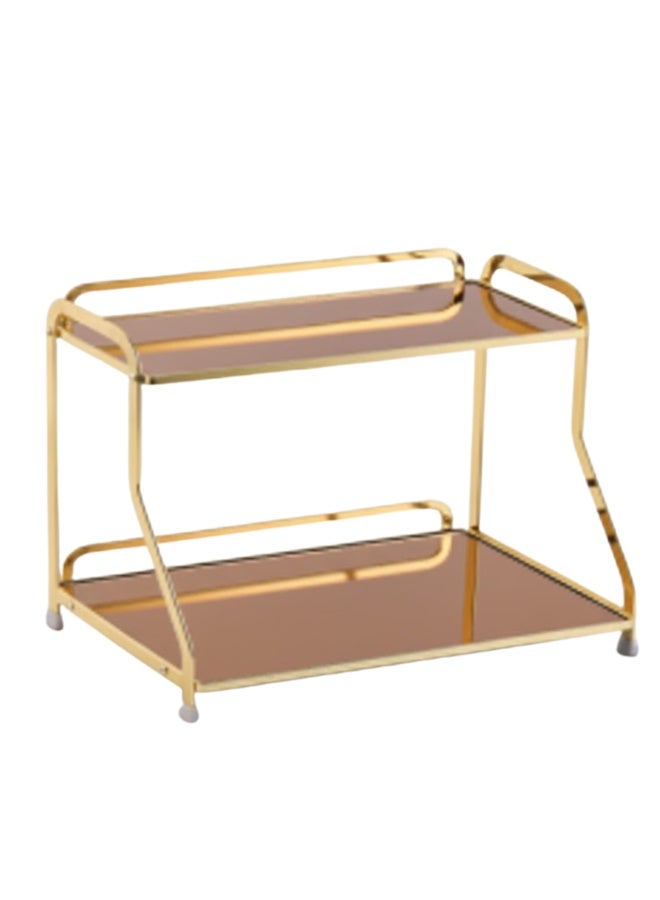 منظم لسطح الحمام مكون من طبقتين، منظم أدوات تجميل، حامل عطور، رف قائم للمكياج، منظم توابل على سطح المطبخ، رف تخزين معدني أسفل الحوض