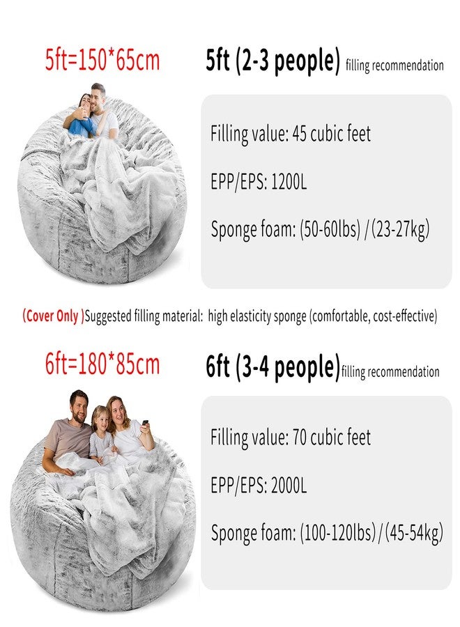 YudouTech（No Filler Bean Bag Chair Cover Without Filler,Big Round Soft Fluffy PV Velvet Washable Bean Bag Lazy Sofa Bed Cover for Adults,Living Room Bedroom Furniture Outside,5ft Dark Grey - Image 4