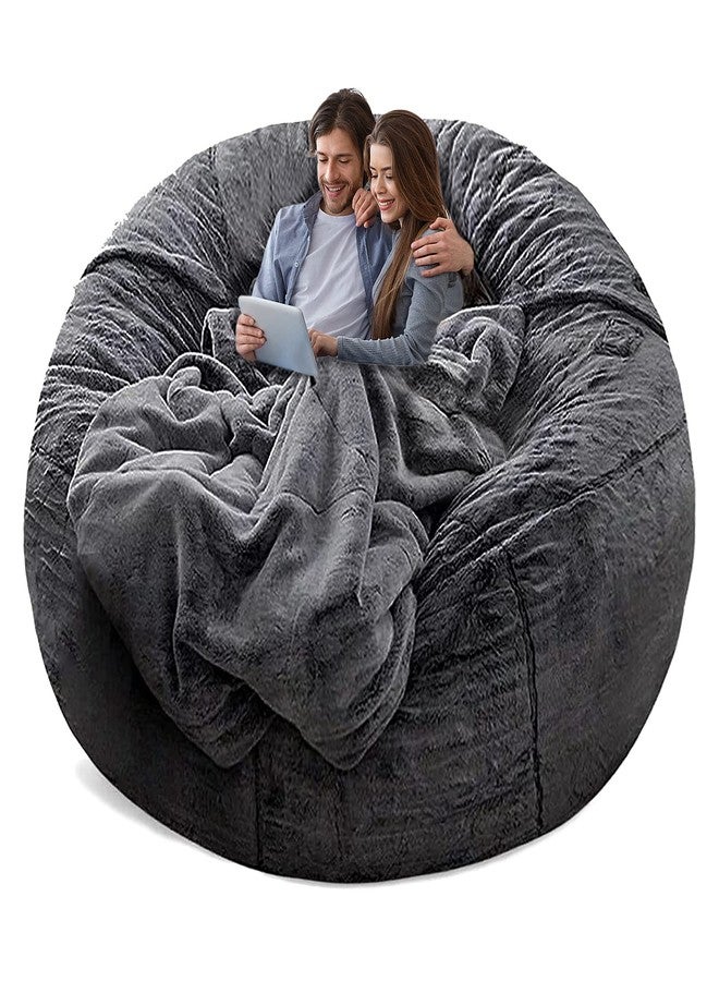 YudouTech（No Filler Bean Bag Chair Cover Without Filler,Big Round Soft Fluffy PV Velvet Washable Bean Bag Lazy Sofa Bed Cover for Adults,Living Room Bedroom Furniture Outside,5ft Dark Grey - Image 1
