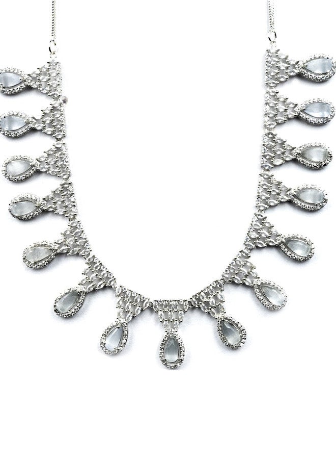 StileAdda Silver Plated American Diamond & Cubic Zirconia Studded Jewellery Set - Image 3