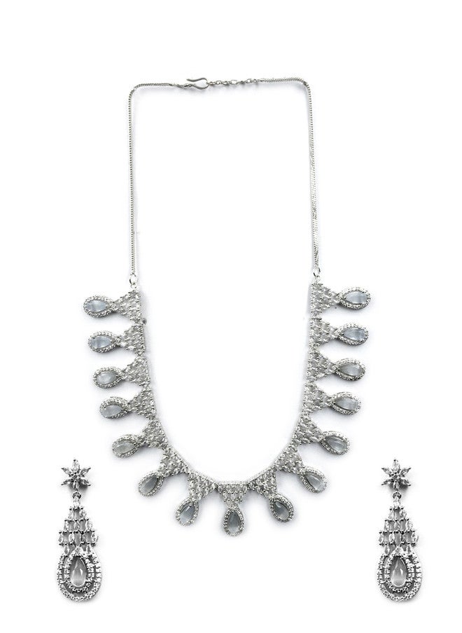 StileAdda Silver Plated American Diamond & Cubic Zirconia Studded Jewellery Set - Image 2