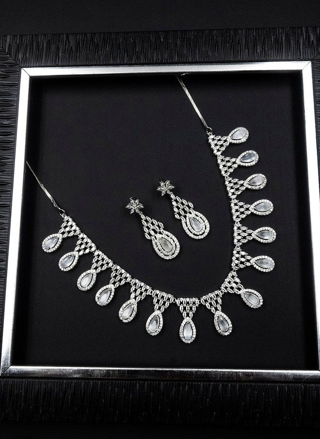 StileAdda Silver Plated American Diamond & Cubic Zirconia Studded Jewellery Set - Image 1