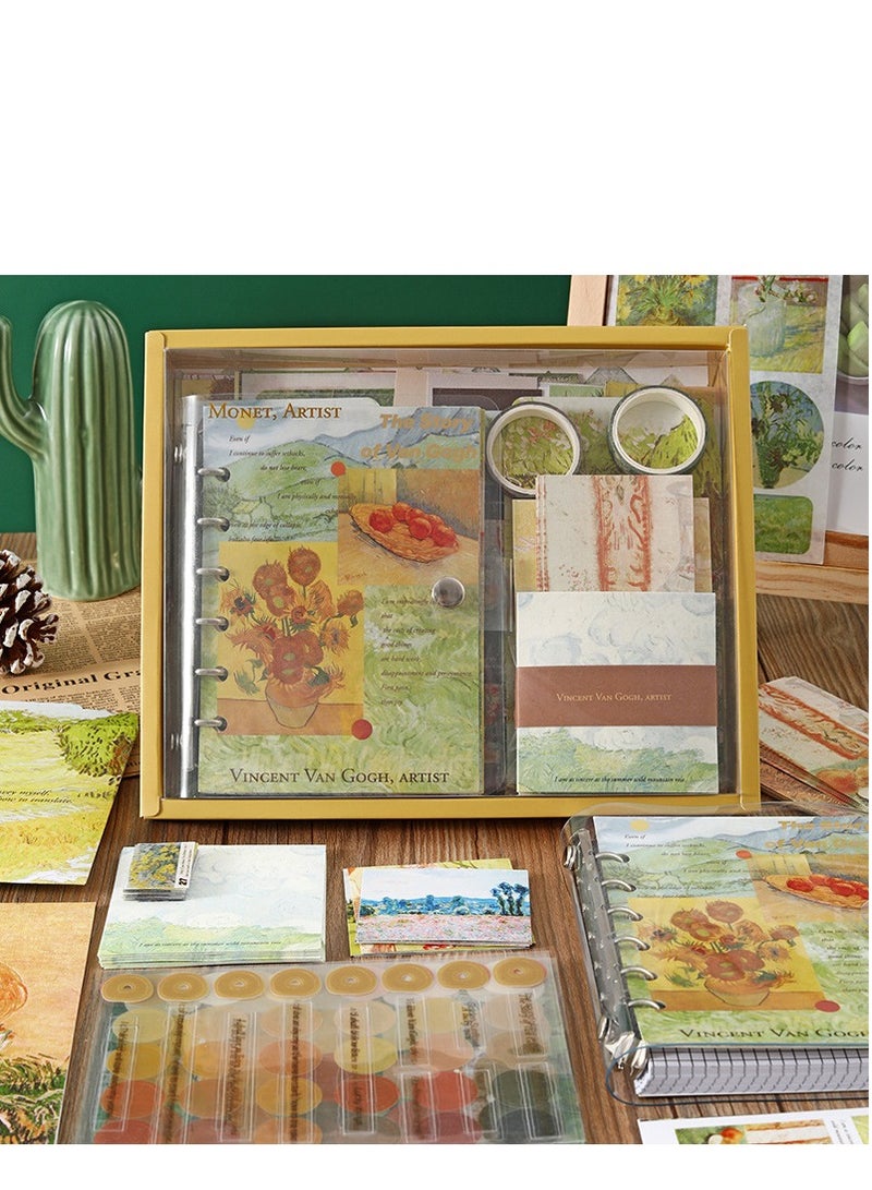 XiuWoo مجموعة ألبوم قصاصات جمالية  مجموعة ألبوم قصاصات عتيقة  فان جوخ  لوازم قصاصات زيتية مع دفتر ملاحظات A6 شريط ملصقات لوازم يوميات  خطة يومية - Image 1