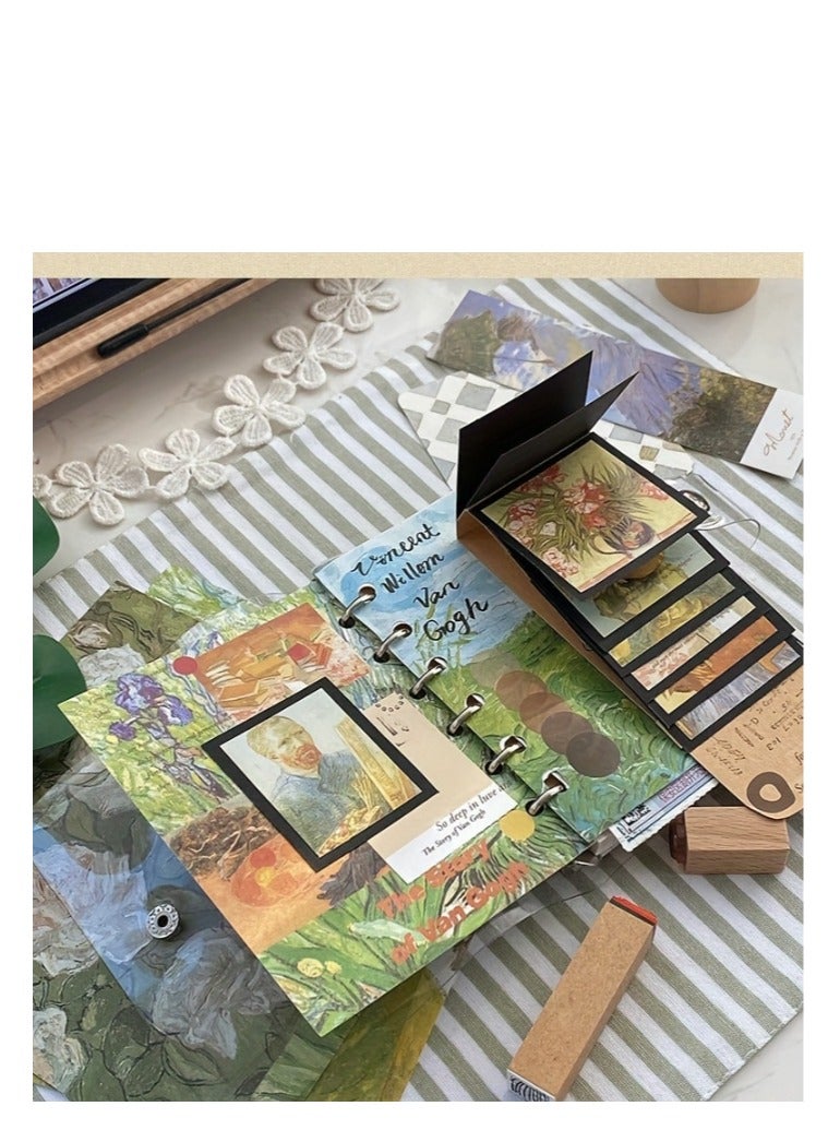 XiuWoo مجموعة ألبوم قصاصات جمالية  مجموعة ألبوم قصاصات عتيقة  فان جوخ  لوازم قصاصات زيتية مع دفتر ملاحظات A6 شريط ملصقات لوازم يوميات  خطة يومية - Image 3