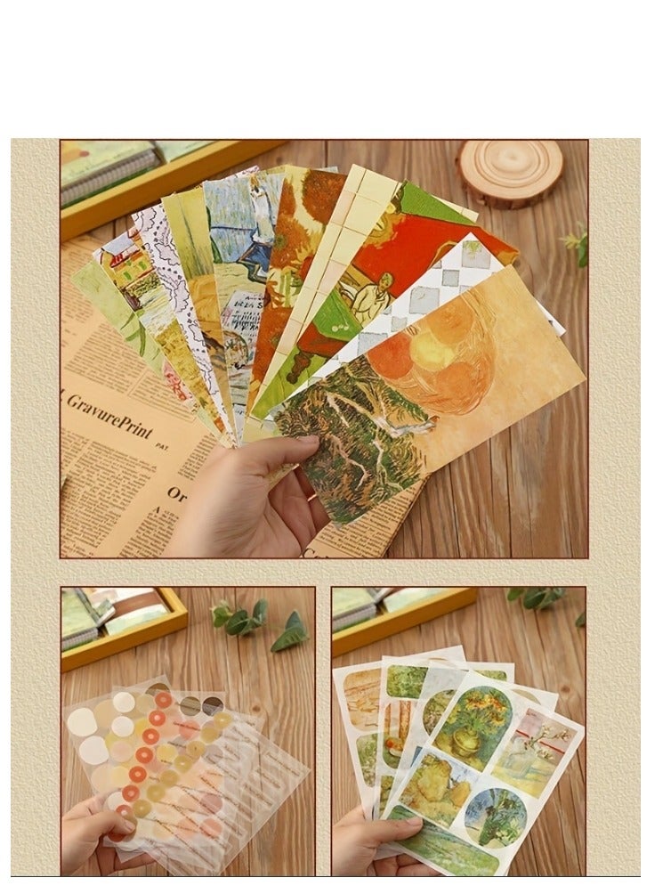 XiuWoo مجموعة ألبوم قصاصات جمالية  مجموعة ألبوم قصاصات عتيقة  فان جوخ  لوازم قصاصات زيتية مع دفتر ملاحظات A6 شريط ملصقات لوازم يوميات  خطة يومية - Image 2