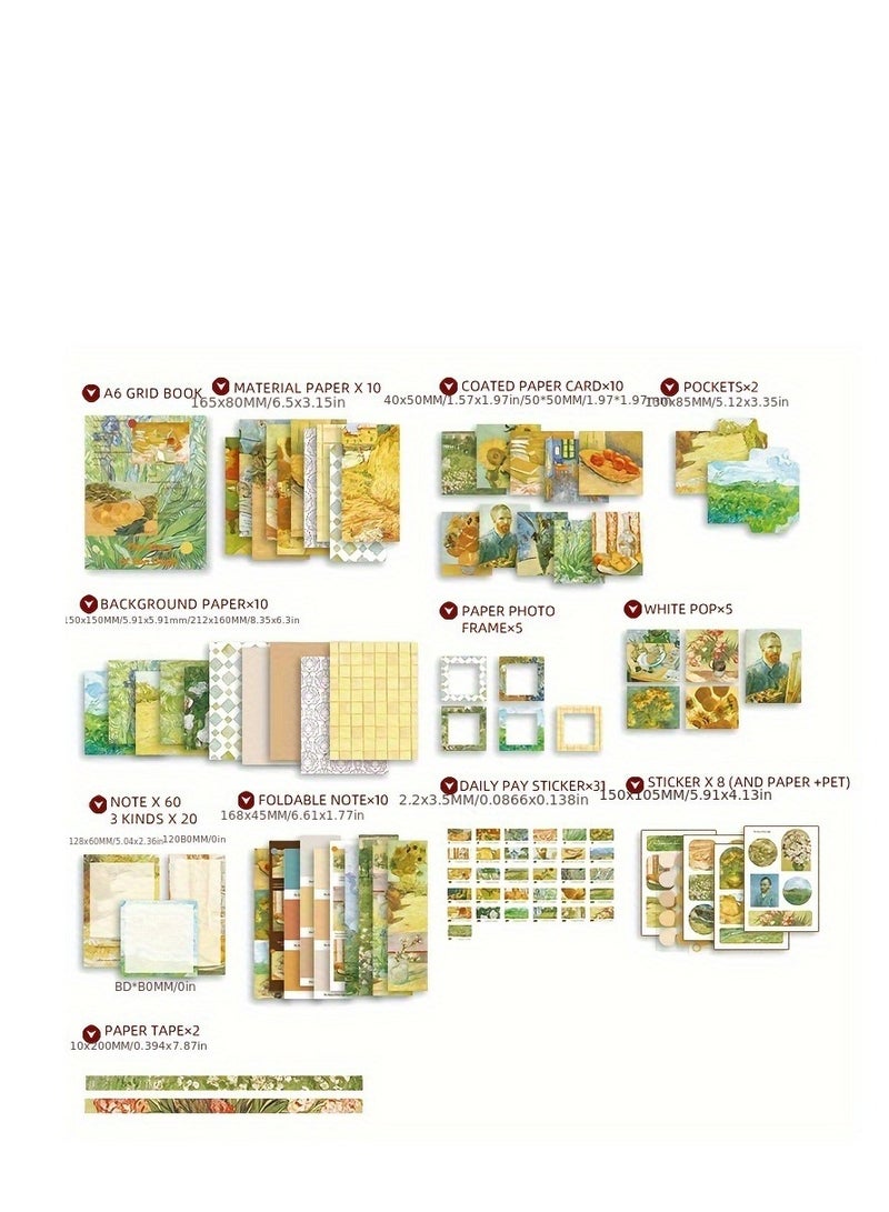 XiuWoo مجموعة ألبوم قصاصات جمالية  مجموعة ألبوم قصاصات عتيقة  فان جوخ  لوازم قصاصات زيتية مع دفتر ملاحظات A6 شريط ملصقات لوازم يوميات  خطة يومية - Image 4