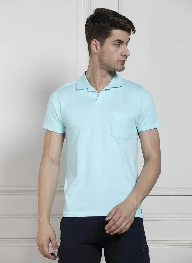 Regular Fit Light Blue Cotton Polo Neck T-Shirt