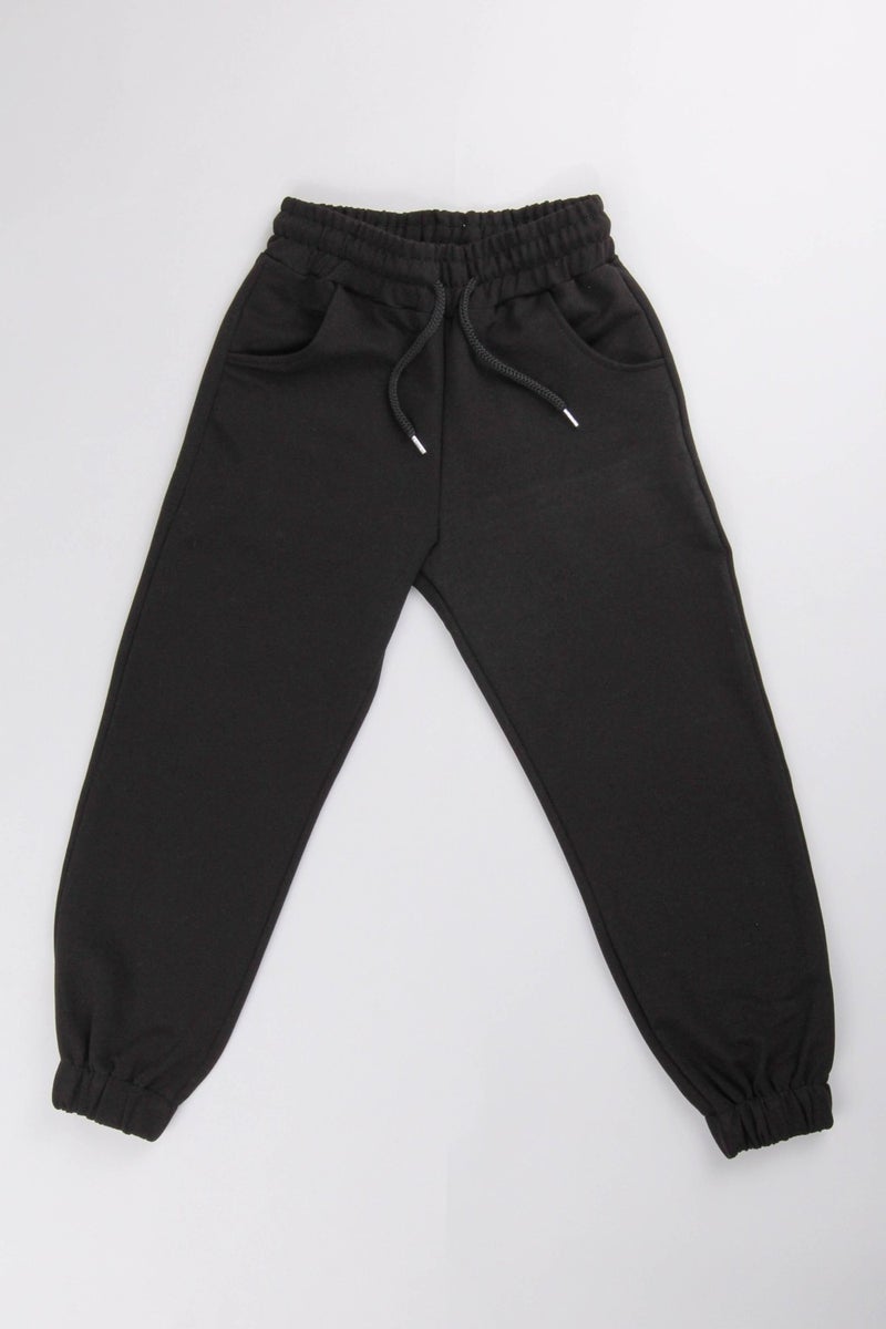 Perendi Elastic Comfortable Cut Pocketed Girls Tracksuit Bottoms Black  - Image 2
