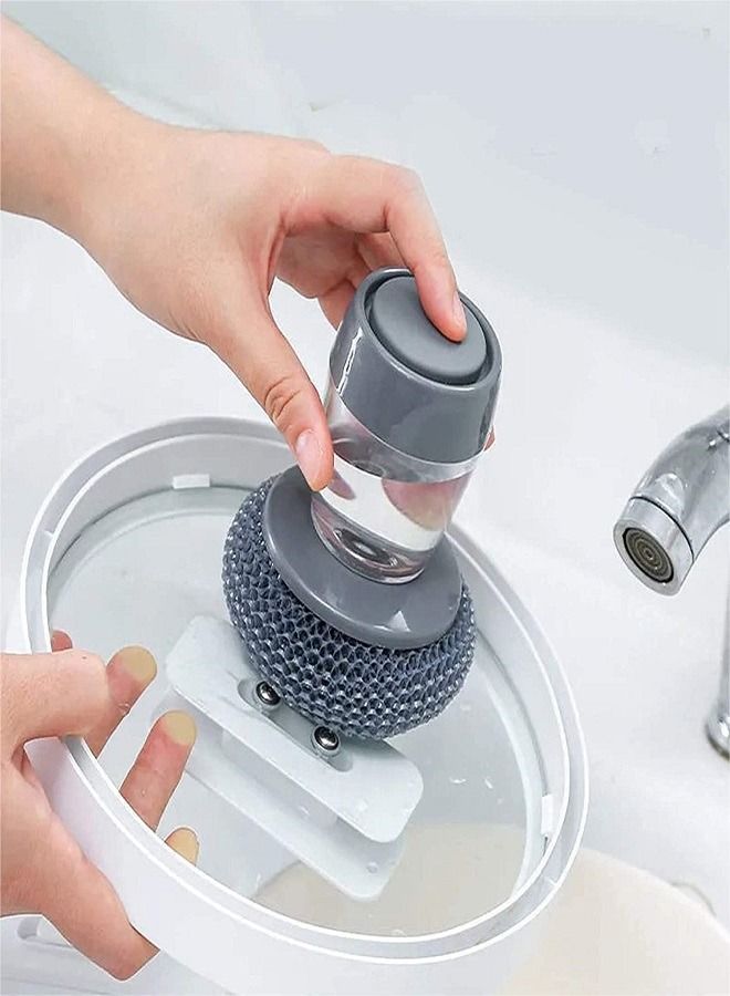 Generic Replaceable Wire Ball Cleaning Scrubber Brush, Dish Washing Soap Dispensing Palm Brush, Rust-Resistant, Easy to Hold and NonSlip  - Image 1