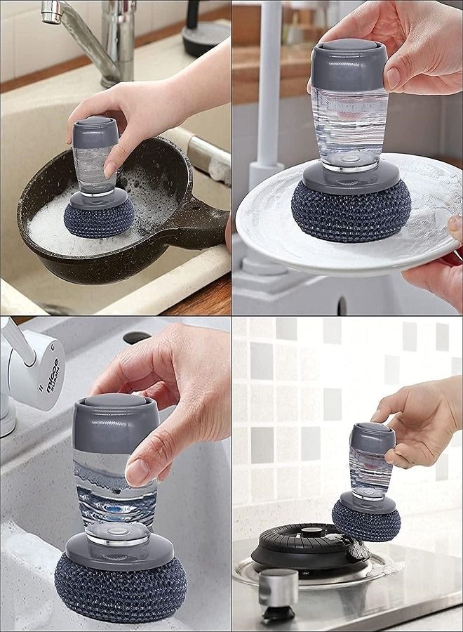 Generic Replaceable Wire Ball Cleaning Scrubber Brush, Dish Washing Soap Dispensing Palm Brush, Rust-Resistant, Easy to Hold and NonSlip  - Image 2