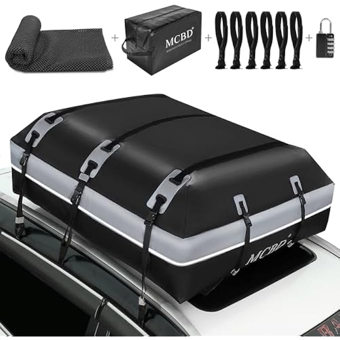 rayihni Rooftop Cargo Carrier, 21 Cubic Feet Soft-Shell Waterproof Car Roof Luggage Bag for All Vehicles SUV with/Without Rails, Includes 8 Reinforced Straps + 6 Door Hooks Suitable,Storage Bag,Anti-Slip Mat - Image 1