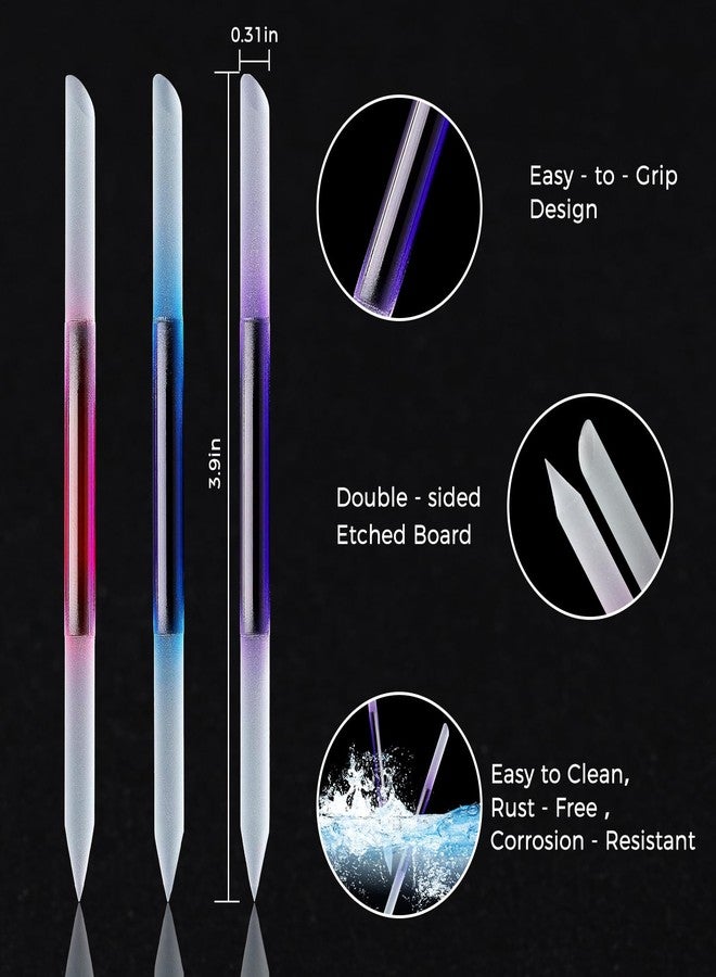 JERCLITY 3 Pieces Double-Ended Glass Nail Files Cuticle Pusher Cuticle Stick Set Nano-Frosted Nail Polished Crystal Glass Rod Manicure Pedicure Pusher Tools(Blue/Purple/Rose Red) - Image 2