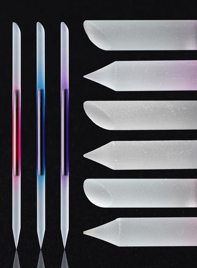 JERCLITY 3 Pieces Double-Ended Glass Nail Files Cuticle Pusher Cuticle Stick Set Nano-Frosted Nail Polished Crystal Glass Rod Manicure Pedicure Pusher Tools(Blue/Purple/Rose Red) - Image 1